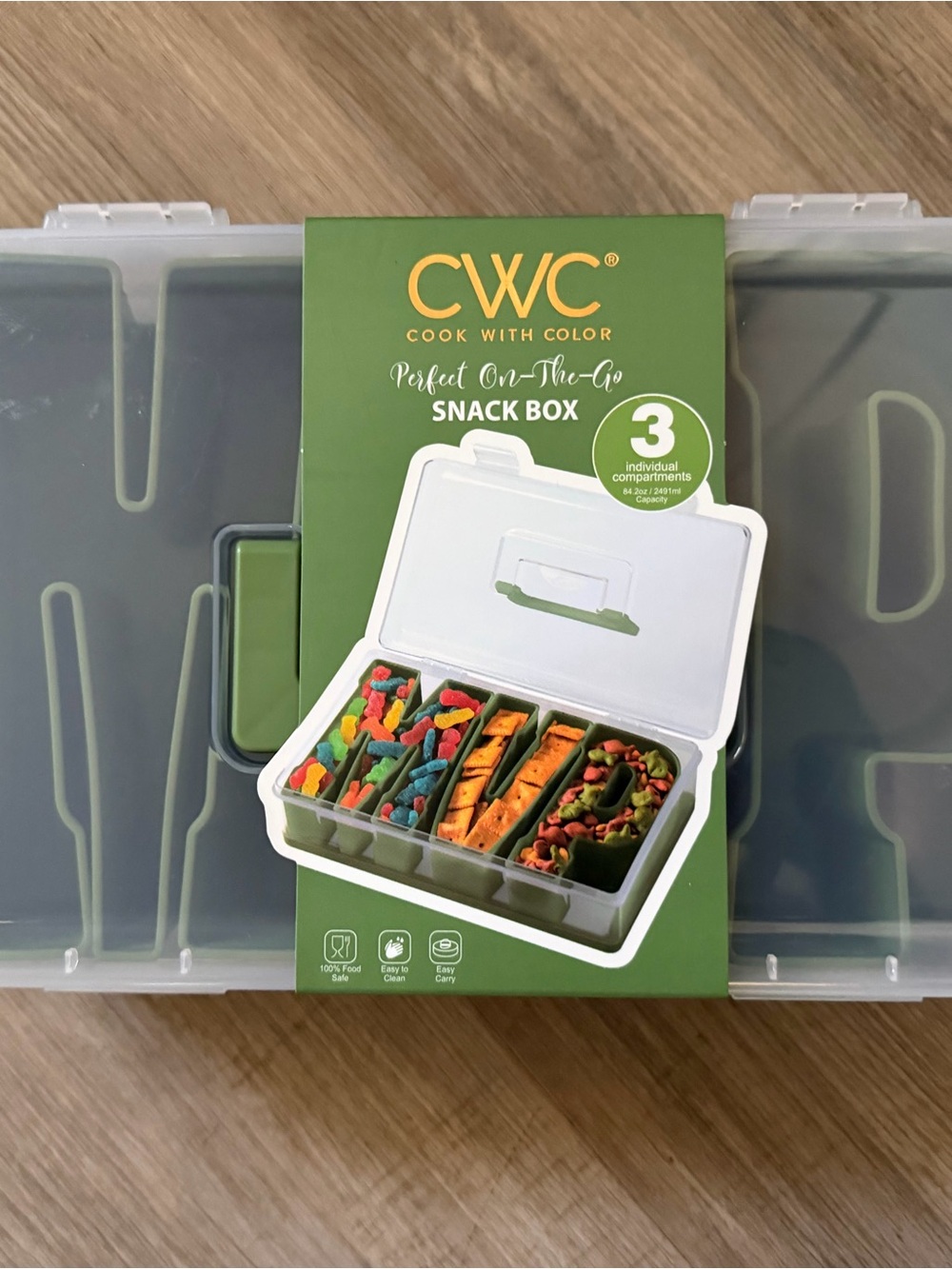 CWC Green 3-Compartment Snack Box